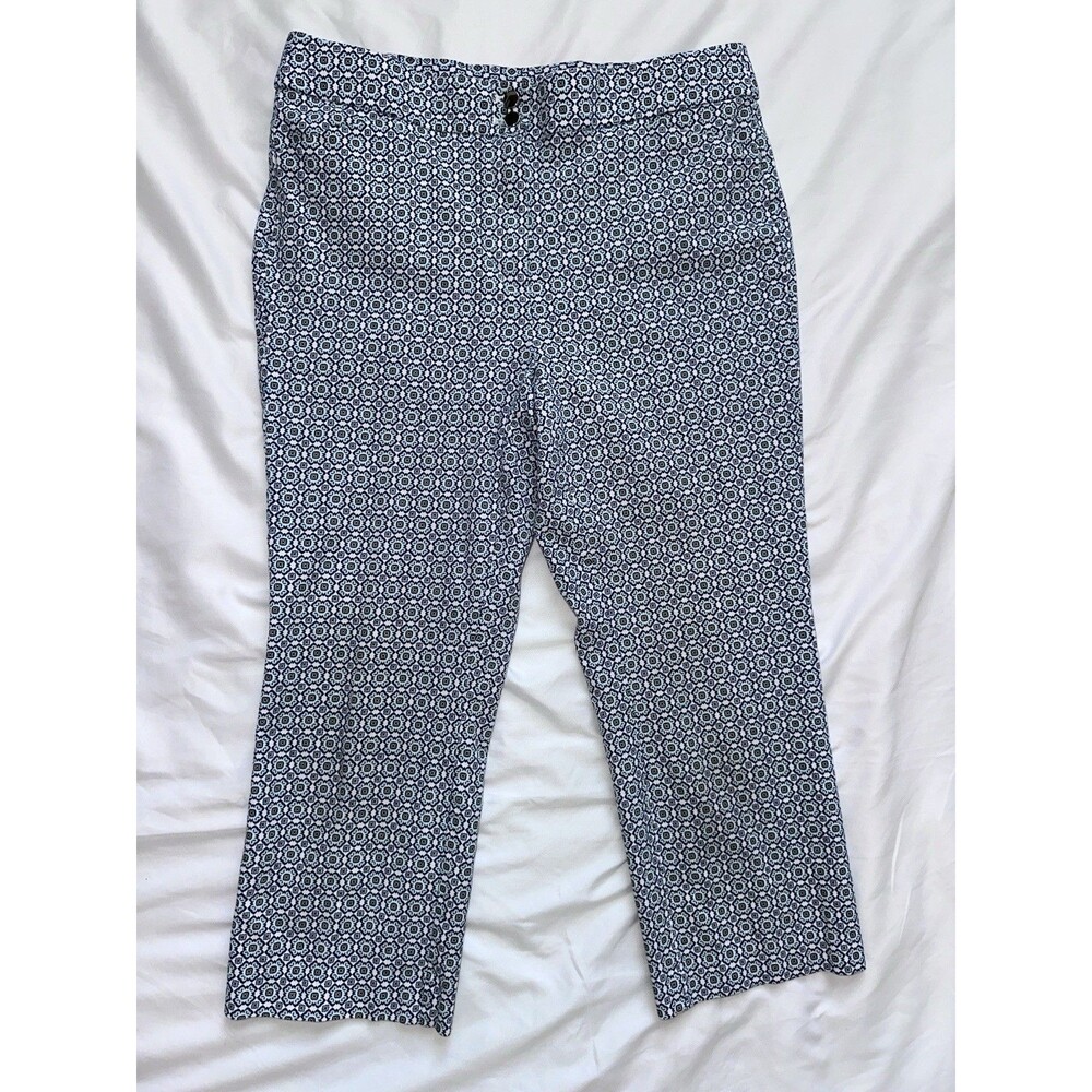 Chico's Pants Womens 0.5 Blue Geometric Print Stretch Capri Straight Leg Casual
